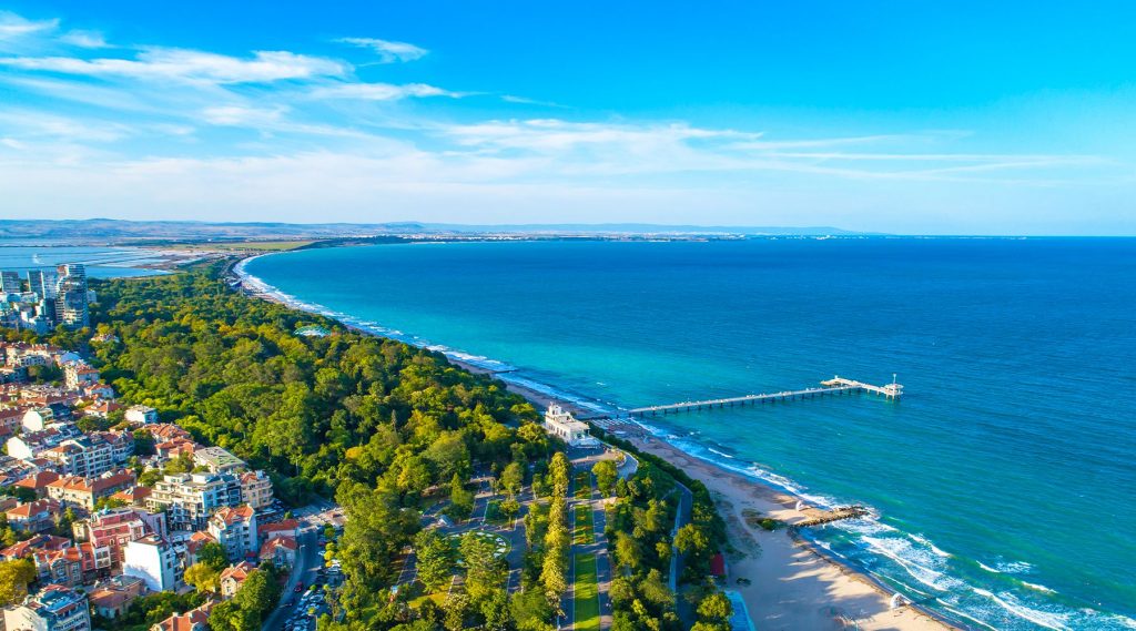 Aerial view of Burgas, the Sea Garden and the Black Sea coast